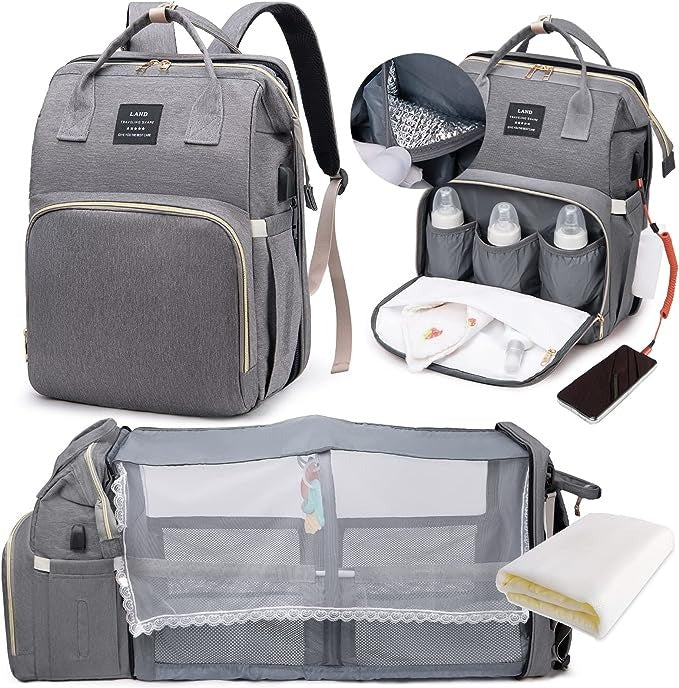 DreamBaby - Mochila Pañalera, 2 en 1 con Cuna Portátil
